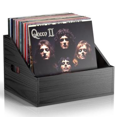Imagem de Caixa de madeira para armazenamento de discos de vinil Vecxoty 37 x 29
