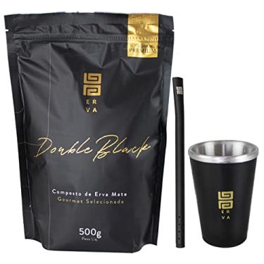 Imagem de KIT COPO CUIA TERMICO PRETO + BOMBA DE ALUMINIO COM ROSCA + TERERE 500G BLACK ERVA (Double Black)