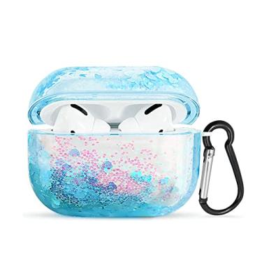 Imagem de UnnFiko Capa de areia movediça Bling compatível com AirPods 3, capa protetora de líquido brilhante fofa, capa criativa engraçada rígida transparente para AirPods com chaveiro (novos AirPods 3, azul)