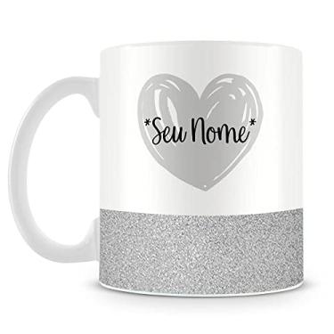 Imagem de Caneca Personalizada Base Glitter Prata - Coração (com Nome)