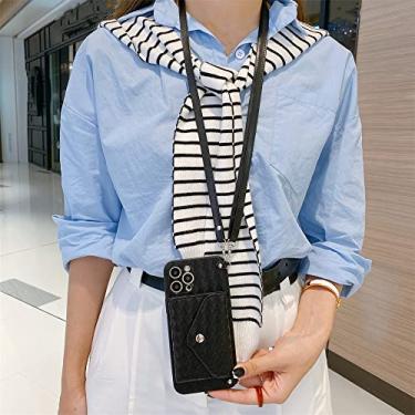 Imagem de Capa de telefone de corpo cruzado para iPhone 13 12 Mini 11 Pro XS Max XR X SE 2020 8 7 Porta-cartão Ombro Cordão Tecer Grade Capa de Couro, Preto, Para iPhone 13Pro Max