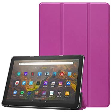 Imagem de YYSS Capa para o novo tablet Kindle Fire HD 10/Fire HD 10 Plus de 10,1 polegadas (11ª geração, lançado em 2021), capa inteligente de couro PU de cor sólida tripla com despertar/hibernar automático