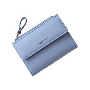 Imagem de Carteira feminina com zíper, blindada com RFID, mini carteira, elegante e pequena, adequada para atividades ao ar livre como brincar., Azul, Clássico