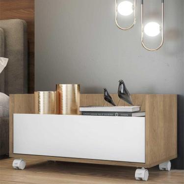 Imagem de Mesa de Cabeceira 80 cm c/ Rodízios Multimóveis Rustic/Branco