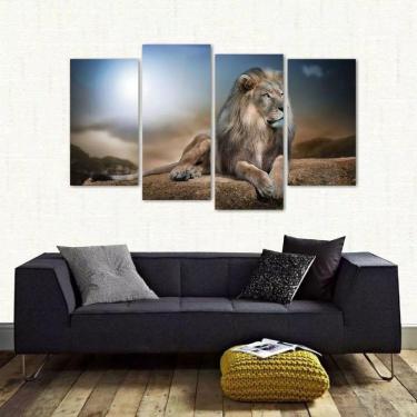 Imagem de Quadro Decorativo Leão Animais Paisagem Em Tecido 4 Peças 1