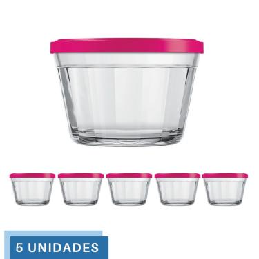 Imagem de 5 Tigela Vidro Americano Tampa Plastica Sortida 350ml Nadir