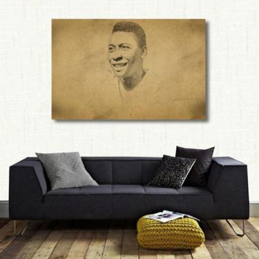 Imagem de Quadro decorativo Pelé Rei do Futebol Retro com Tela de Teci