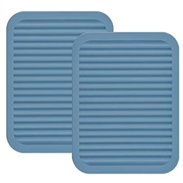 Imagem de Smithcraft Tapetes de silicone para pratos quentes e panelas quentes, almofadas quentes para bancadas, mesas, suportes de panela, descanso de colher pequenos tapetes de secagem conjunto de 2 muitas cores para sua escolha (azul cinza)