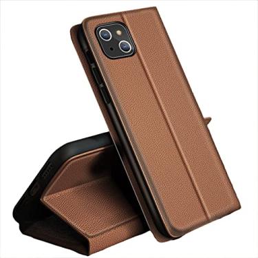 Imagem de GSYH Capa carteira para iPhone 13Mini/13/13 Pro/13 Pro Max, capa de couro PU com slot para cartão de crédito à prova de choque TPU visualização suporte, capa flip magnética, marrom, 13 15,1 cm