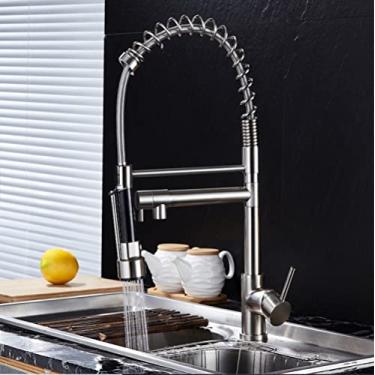 Imagem de Torneira de mola de bronze torneira de pia de mola dourada torneira de água quente e fria para misturador de cozinha melhoria da casa, escovado, china