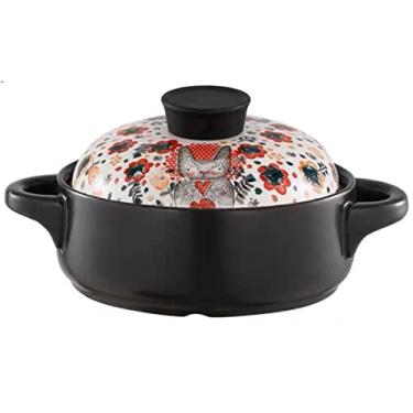 Imagem de Caçarola de cerâmica pote de argila bonito desenho animado padrão animal panelas de sopa panela de cozinha doméstica panela resistente ao calor panela de barro panela de cozinha, coelho 2,1,5L