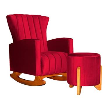 Imagem de Kit 01 Poltrona Melinda Balanço e 01 Puff Jade Luxo Veludo Cores - DS Estofados