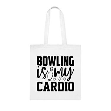 Imagem de Boliche é meu Cardio, presente divertido, bolsa de ombro, bolsas reutilizáveis, cesta de Natal de aniversário, ideia de presente, Branco