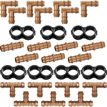 Imagem de Kit de acessórios para irrigação por gotejamento de 28 peças, conjunto de tubos de 1/2 polegada, incluindo 7 camisetas, 7 acoplamentos, 7 cotovelos e 7 plugues de extremidade para irrigação por gotejamento e sistemas de irrigação por gotejamento compatíveis