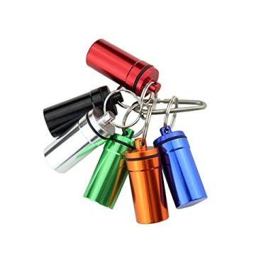 Imagem de Conjunto de 6 caixas de plástico de alumínio à prova d'água com chaveiro – chaveiro para garrafa de medicamento ao ar livre pequeno porta-comprimidos para primeiros socorros