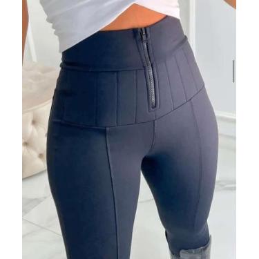 Calça Legging Cós Alto com Detalhe em Ziper Vislon- Preta