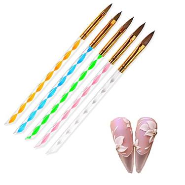 Imagem de Yajun Conjunto de pincéis de pintura de arte de unhas 5 peças pintura de desenho de gravação UV caneta de escultura em gel salão em casa DIY manicure para iniciantes, cor, 15,6 cm