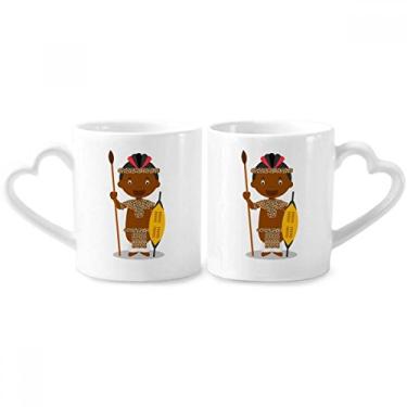 Imagem de Conjunto de canecas de porcelana para casais de desenho animado da Tribe África do Sul com alça de coração