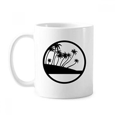 Imagem de Caneca de praia com planta de coqueiro preto cerâmica xícara de café porcelana louça