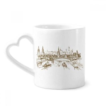 Imagem de Caneca de esboço de ponto de referência River Bridge Caneca de café cerâmica copo de coração de vidro