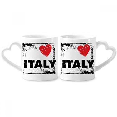 Imagem de I Love Italy Word Love Heart Square Couple Porcelain Mug Set Ceramic Lover Cup Heart Handle
