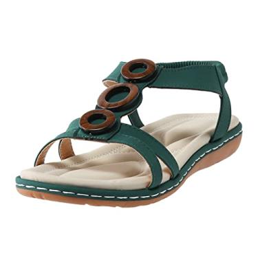 Imagem de Sandálias de plataforma femininas verão boho sapatos confortáveis dedo do pé aberto fivela sandálias romanas sandálias femininas 8 (verde, 7,5)