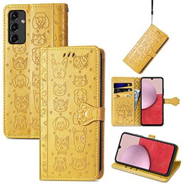 Imagem de Capas de telefone com slots de cartão de luxo Samsung Galaxy A14 A 14 5G capas de telefone gatos e cães fofos à prova de choque clipe de carteira para celular Samsung A14 5G capas (amarelo, Samsung A14 5G)