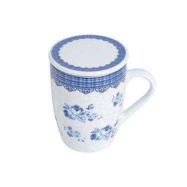 Imagem de LYOR - Caneca de Porcelana Super White com Tampa e Filtro Grécia Azul/Branca 340ml