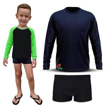 Imagem de Conjunto infantil Menino Proteção UV - Camisa e Sunga Boxer 0 a 16 Anos Azul Marinho (06)