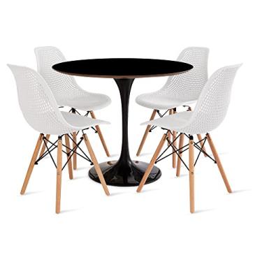 Imagem de Conjunto Saarinen Preta 90cm e 4 Cadeiras Colmeia Branca