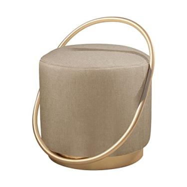 Imagem de Puff Redondo Lunar em Linho e Base Metal Dourado Agarb Decor Cor:Linho Bege