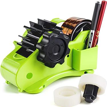 Imagem de ZHAJIANG Dispensador de fita verde com compartimento de compartimento e núcleos de rolo duplo de 2,54 cm e 7,62 cm, dispensador de fita térmica semiautomático de mesa de 1,9 cm, projetado para escritório, escola e armazém.