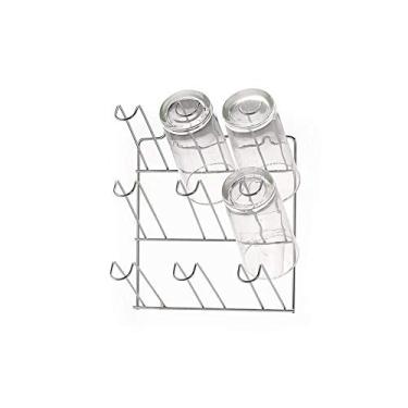 Imagem de ESCORREDOR SUPORTE PORTA COPOS DE PAREDE PARA 9 UNIDADES CROMADO PARA BAR COZINHA E RESTAURANTE