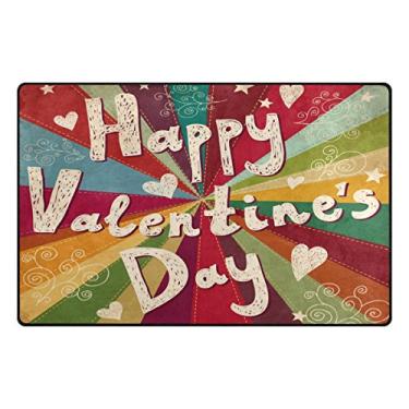 Imagem de ALAZA My Daily Vintage Happy Valentine's Day Tapete colorido listrado 50,8 cm x 78,7 cm, tapete para porta para sala de estar, quarto, cozinha, banheiro, tapete impresso de espuma leve