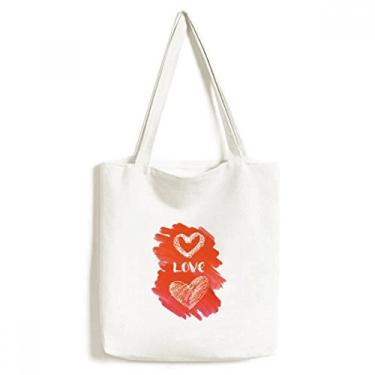 Imagem de Bolsa de lona com citação Red Love You em coração, bolsa de compras casual