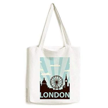 Imagem de Bolsa de lona Britain UK London Eye Outline United Kingdom sacola de compras bolsa casual bolsa de mão