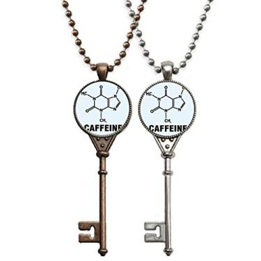 Imagem de OFFbb-USA Colar com pingente de molécula de substâncias químicas de cafeína para decoração de casais