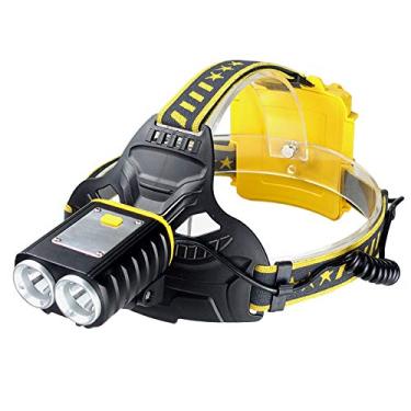 Imagem de N/H Lanterna de cabeça P50, luz forte, recarregável, lâmpada dupla, display de energia com dissipação de calor, carregamento USB, luz de LED para equitação noturna ao ar livre, luz de minerador, luz de pesca noturna