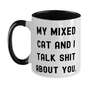 Imagem de Caneca de dois tons com piada de gato mista, 325 ml, My Mixed Cat and I Talk Shit About You, nova para amigos, aniversário