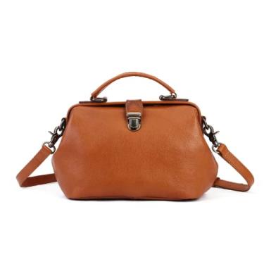 Imagem de Bolsa feminina de couro retrô Doctor Bag Brown Bolsa de ombro tipo fivela ARCOLAN, Marrom, 11.8X5.5"X6.5" In