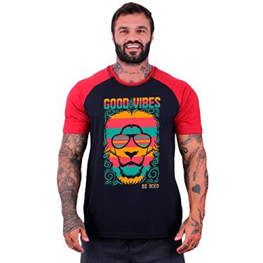 Imagem de Camiseta Tradicional Masculina Básica MXD Conceito Good Vibes (Preto/Vermelho, EG)