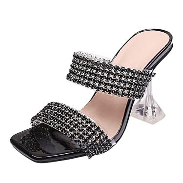 Imagem de Sandálias de salto para mulheres comércio exterior moda verão copo de vinho salto chinelo feminino diamante quadrado cabeça alta (preto, 37)