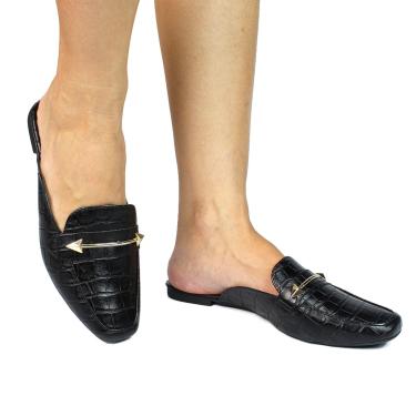 Imagem de Sapato Mule Femino Donatella Shoes Bico Quarado Preto Croco  feminino