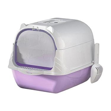 Imagem de Baoblaze Caixa de areia para gatos fechada, vaso sanitário com capuz, porta móvel em dois sentidos, bandeja de areia, banheiro profundo, grande espaço, caixa, Roxo