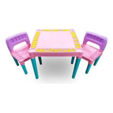 Imagem de Mesa Mesinha Rosa Infantil Didática Educativa Com 2 Cadeiras - Tritec