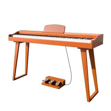 Imagem de teclado eletrônico para iniciantes Piano Eletrônico Digital Com Teclado Martelo 88 Teclas Piano De Madeira 3 Pedais Profissional (Size : Yellow)