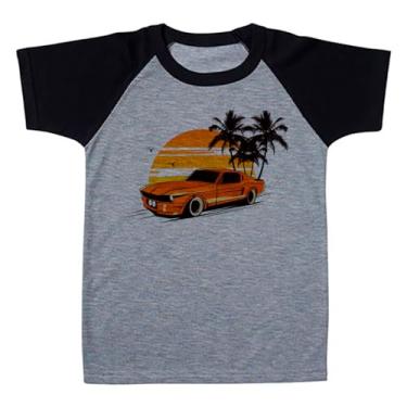 Imagem de Camiseta Raglan Infantil Cinza Carro Muscle Laranja Tropical (BR, Numérico, 8, Regular, Polialgodão)
