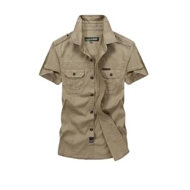 Imagem de Hbufnha Camisa masculina casual camisa de negócios com botão secagem rápida trabalho caminhoneiro camisa xadrez, 12 cáqui, M