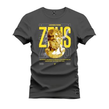 Imagem de Camiseta Plus Size Casual Malha Confortável Estampada Zeus Rei Grafite G4