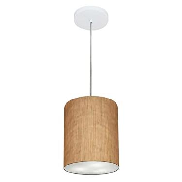 Imagem de Lustre Pendente Cilíndrico Cúpula Tecido 18x25 cm, Vivare Iluminação, Pendente4012 LP, Palha, Pequeno